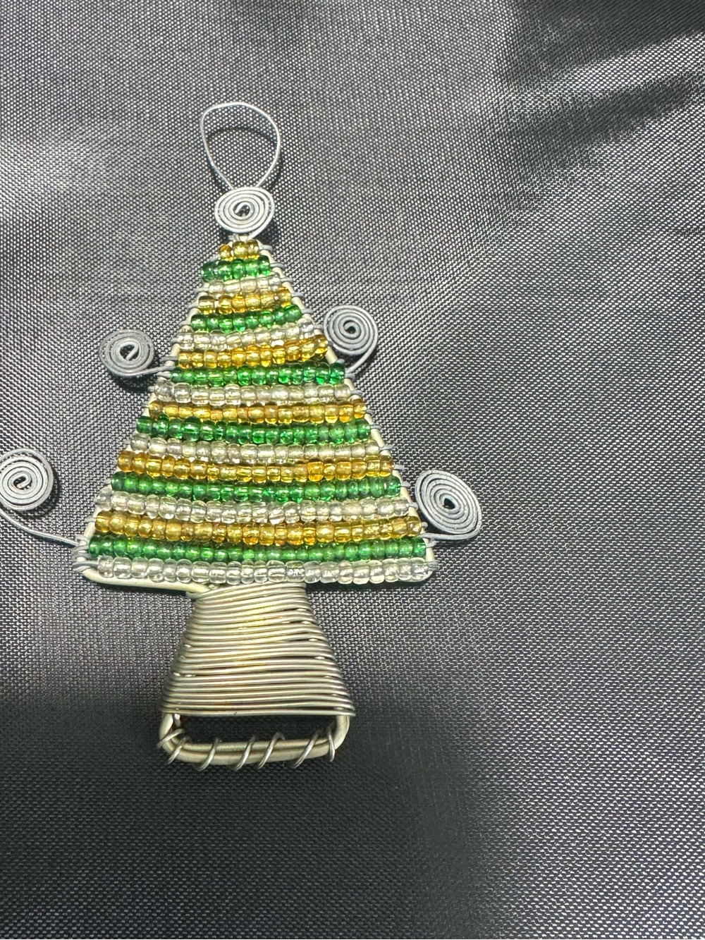 South African Handmade Christmas Tree Beaded Flat Ornament, Wire And Beads